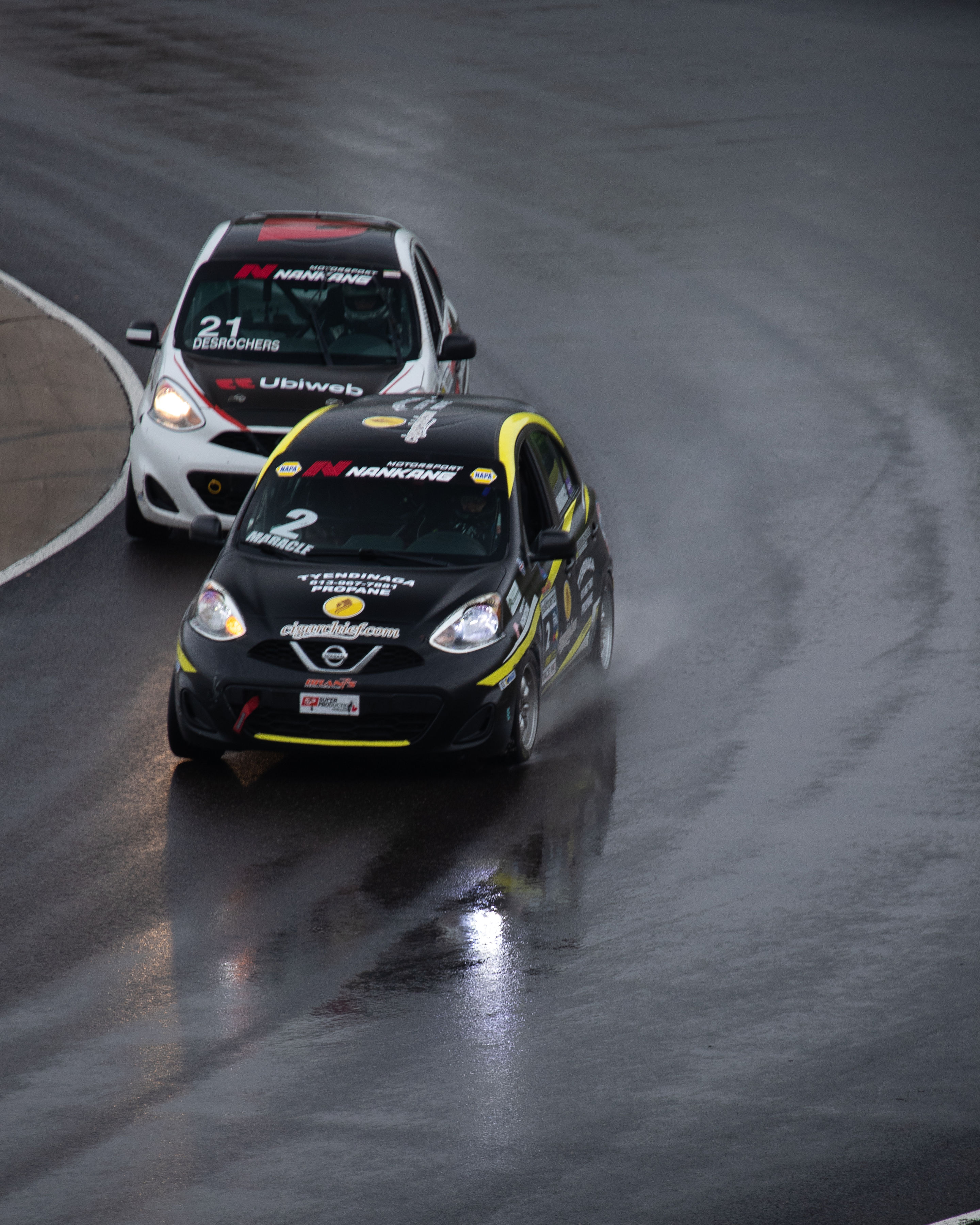 Tamara Maracle #2 Car leading the pack in wet track conditions
